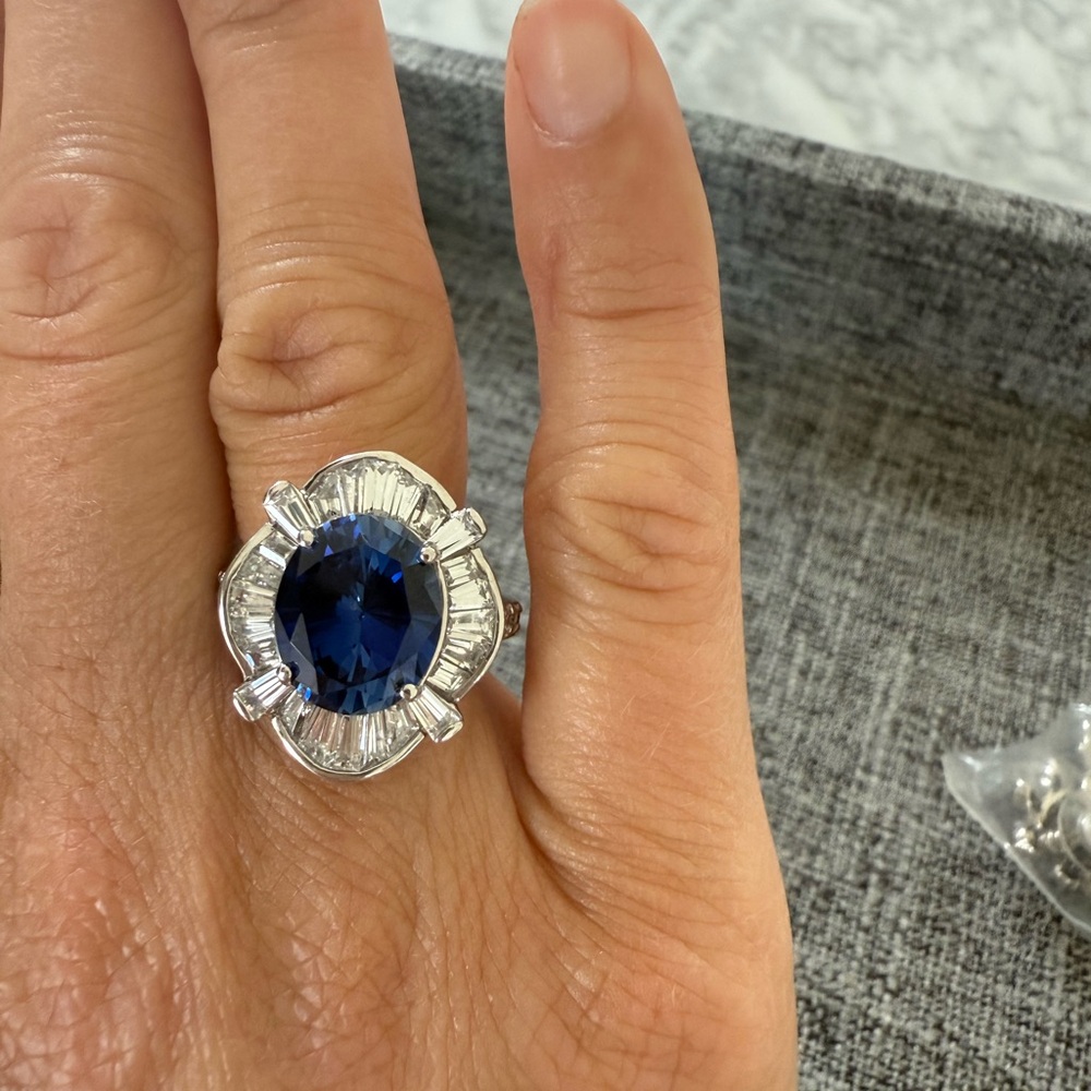 JBK Sterling Silver 925 Set- NWT Cocktail Ring and Statement Earrings SAPPHIRE